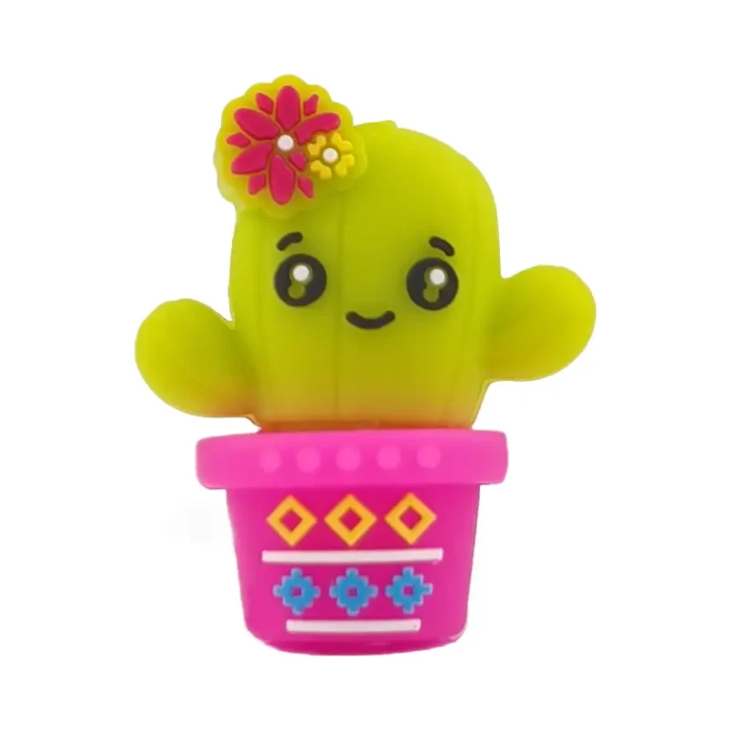 perle en silicone - 3D - Cactus fille - Pomme / Fuchsia