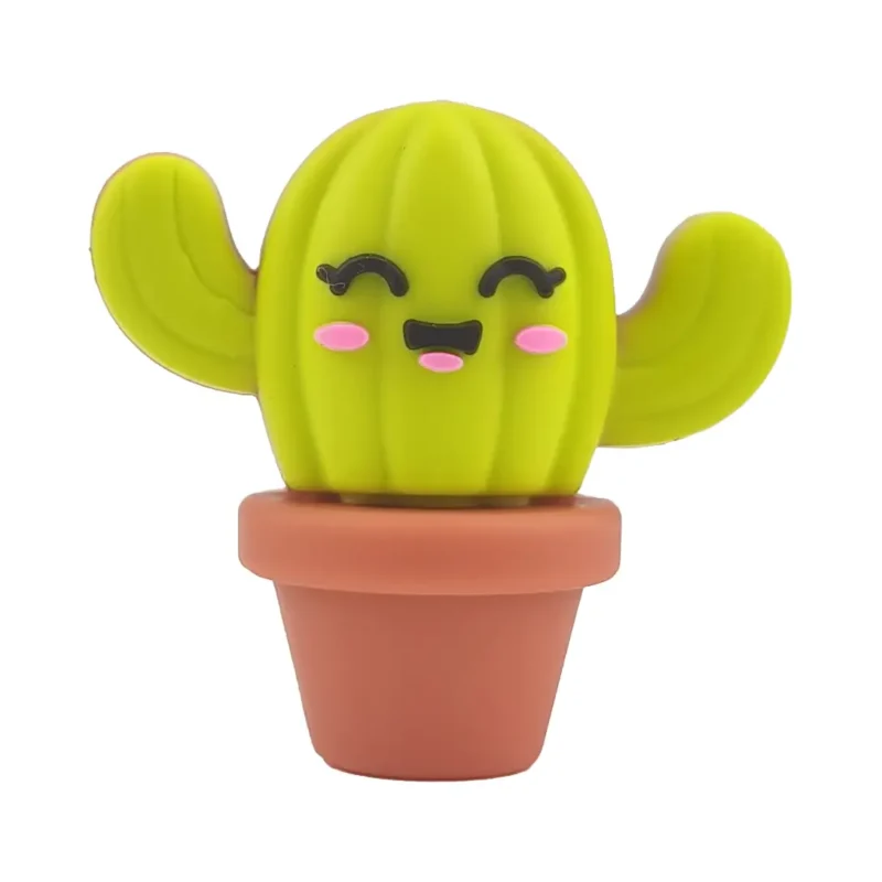 perle en silicone - 3D - Cactus - Apple green / Rouge brique