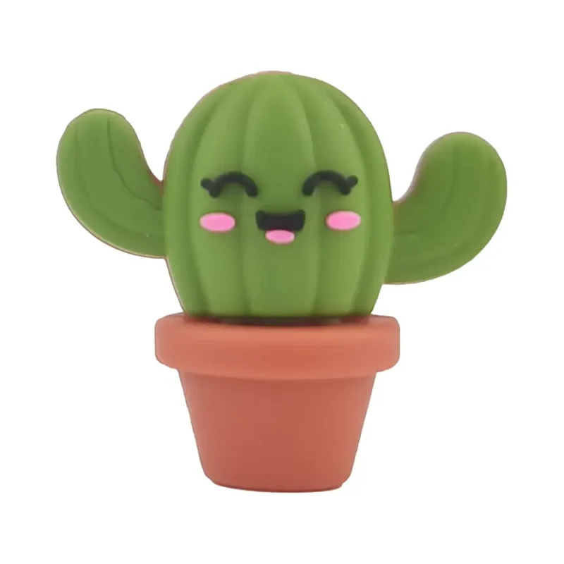perle en silicone - 3D - Cactus - Jungle / Rouge brique