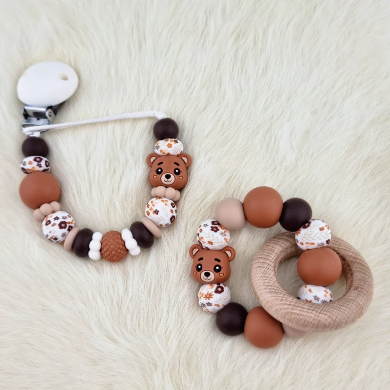 Combo Set - attache-t&eacute;tine / anneau de dentition - Honey Bear