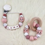 Combo Set - Attache-t&eacute;tine / Anneau de dentition - Blush Bear