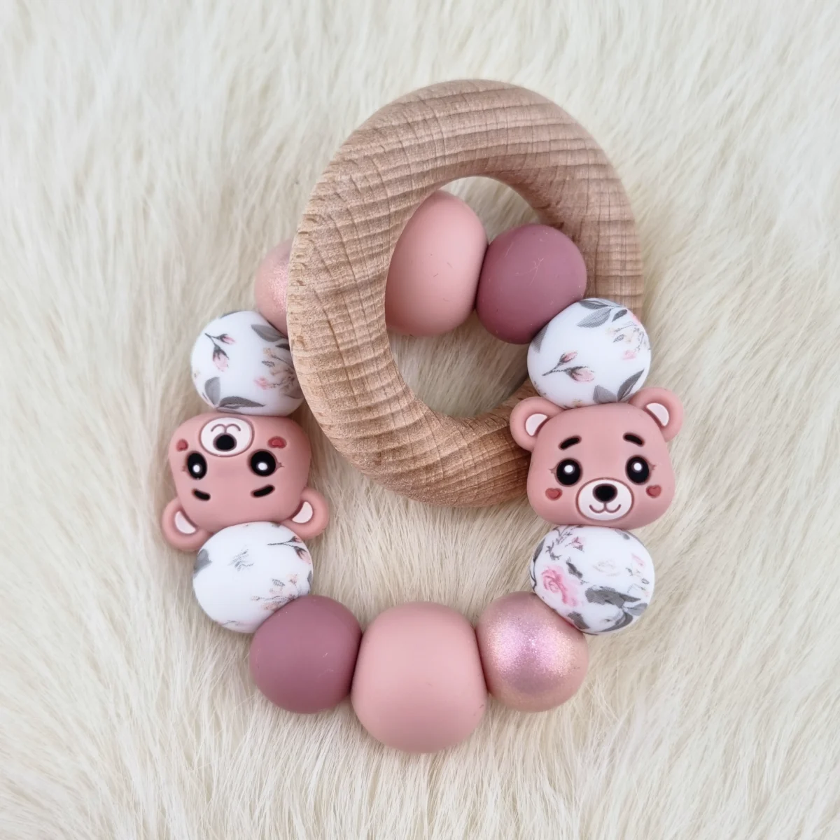 Combo Set - Attache-t&eacute;tine / Anneau de dentition - Blush Bear - Afbeelding 2
