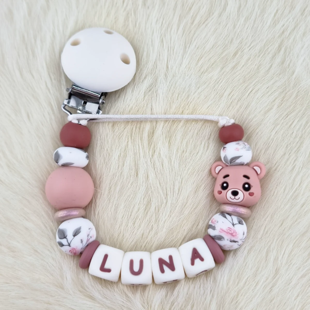 Combo Set - Attache-t&eacute;tine / Anneau de dentition - Blush Bear - Afbeelding 3