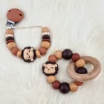Kombi Set - Schnullerkette / Bei&szlig;ring - Choco lion