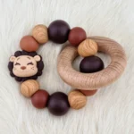 Kombi Set - Schnullerkette / Bei&szlig;ring - Choco lion - Afbeelding 3