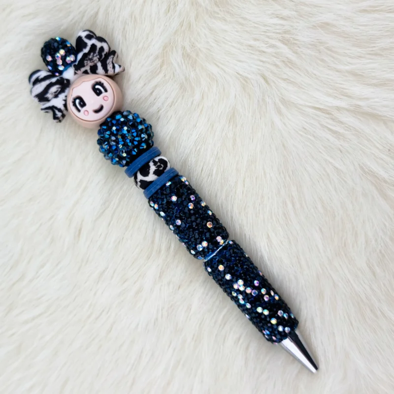DIY stylo &agrave; perles - Girl Power - Sparkle Noir / Bleu