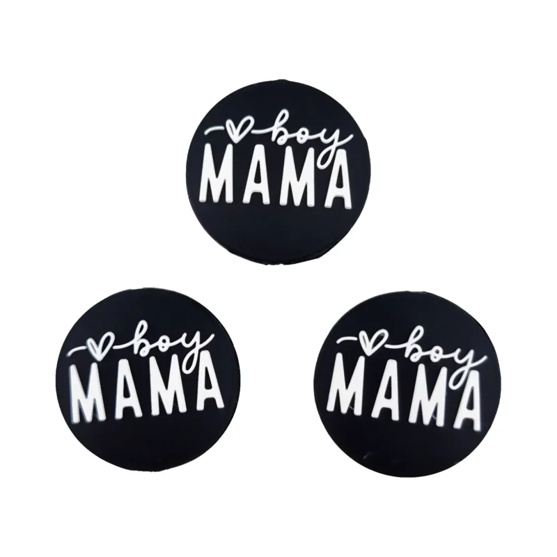 silicone beads - Boy - mom - Black / White