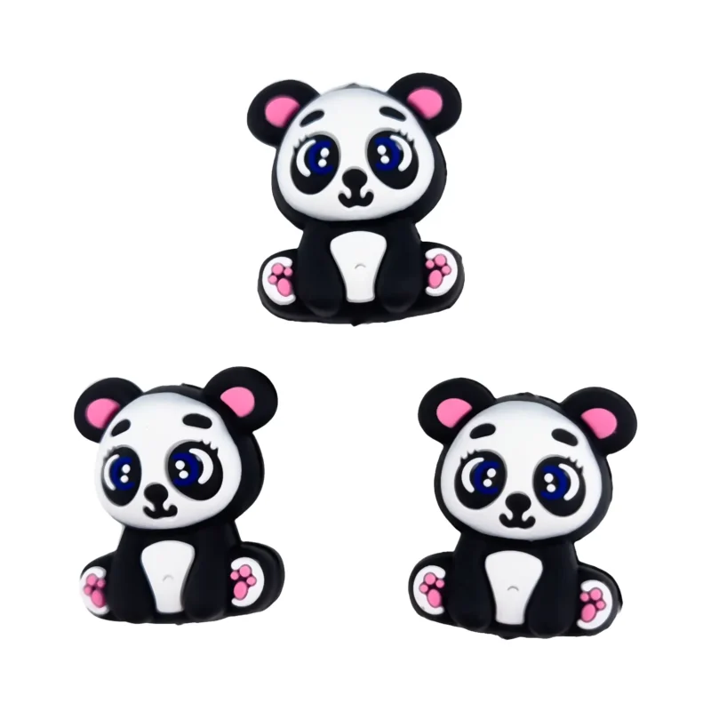 perle en silicone - 3D - Panda Bear with Rose b&eacute;b&eacute;