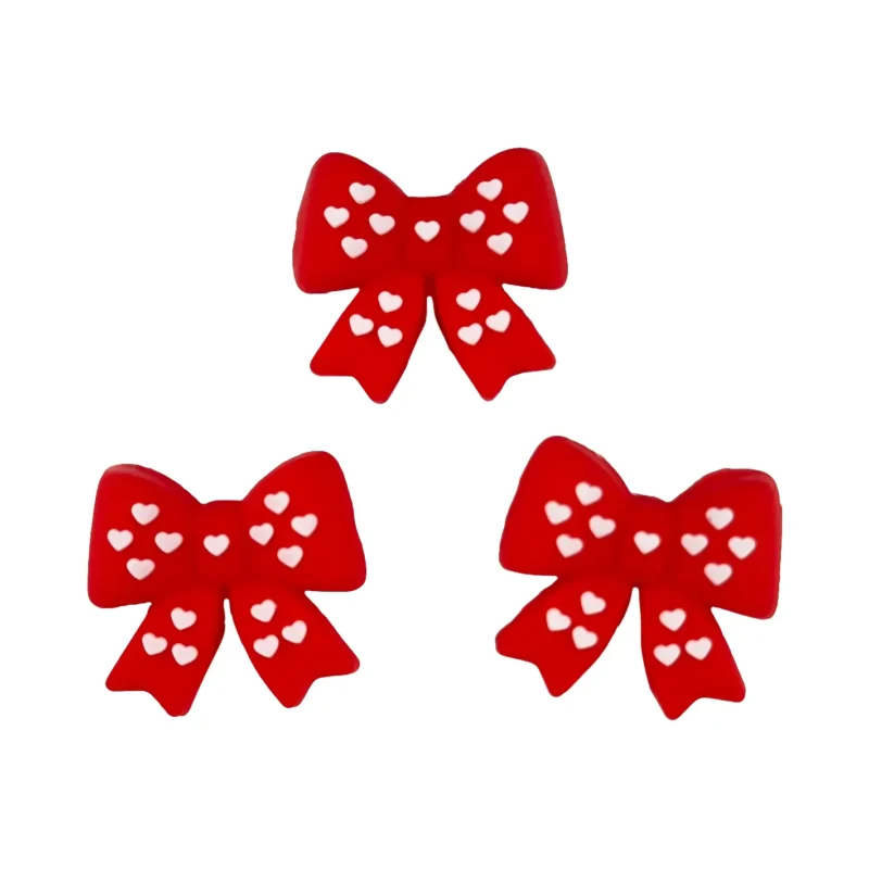 perles en silicone - 3D - NEUD avec c&oelig;urs - Rouge pompier - 25 mm