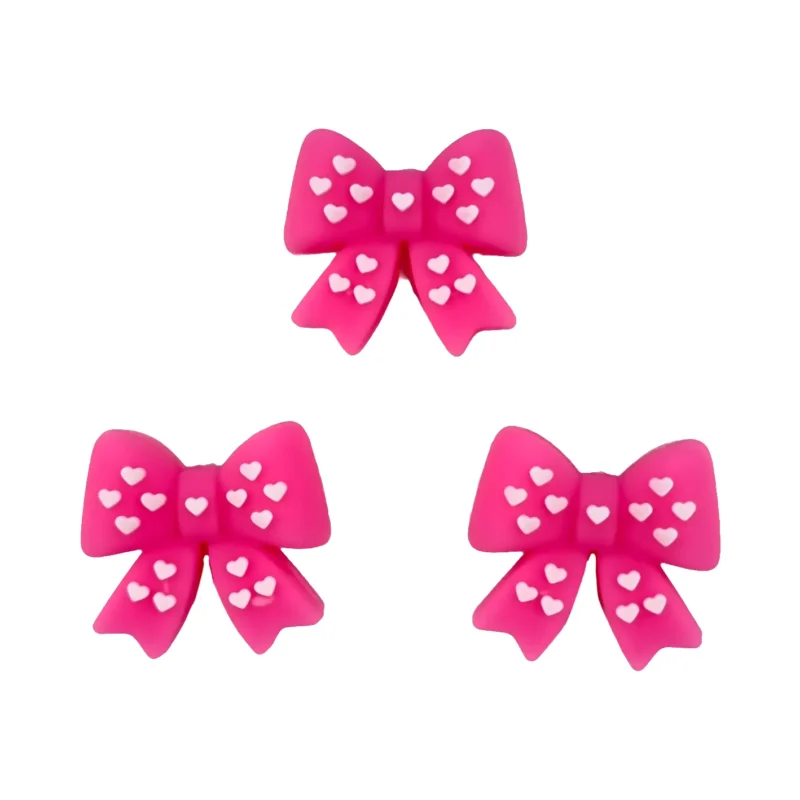 perles en silicone - 3D - NEUD avec c&oelig;urs - Rose - 25 mm