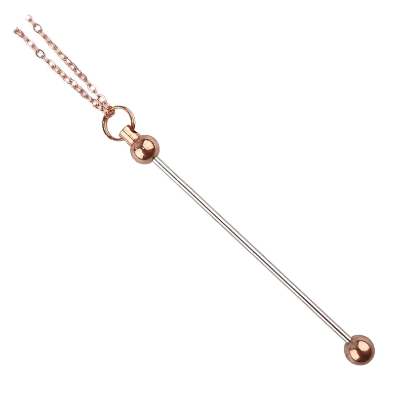 Necklace - &agrave; perles - Copper - With Bar