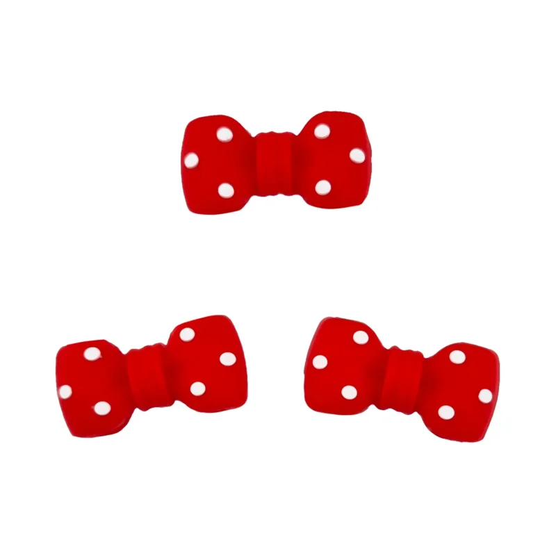 perles en silicone - 3D - Bow avec Pois - Rouge pompier