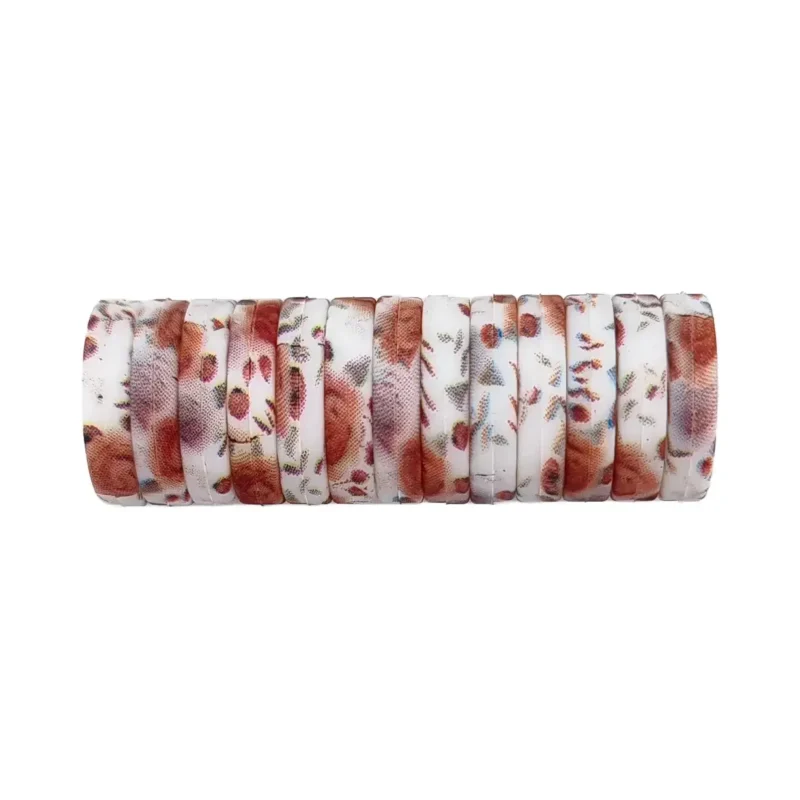 perles en silicone  - Mini perle disque - 14 x 3 mm - roses auburn - Blanc motif