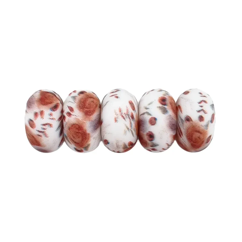 perles en silicone - 14 mm - perle perle abacus - roses auburn - Blanc motif