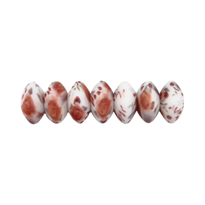 perles en silicone - ovale - 12 mm - roses auburn - Blanc motif