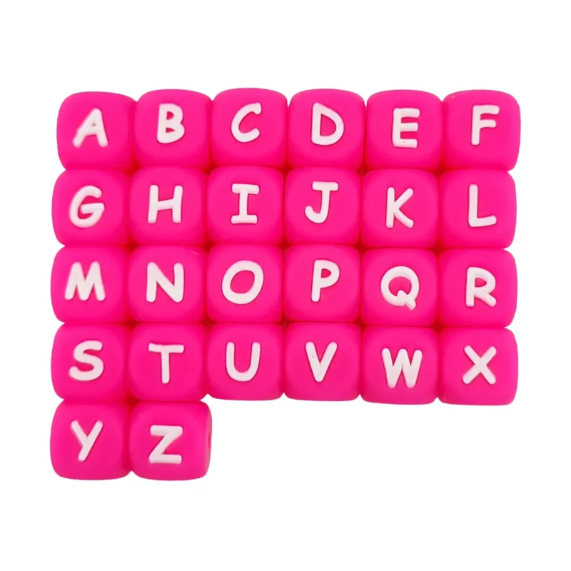 Siliconen Letterkralen - Fluor Roze - 12 mm - Vierkant - Per Stuk