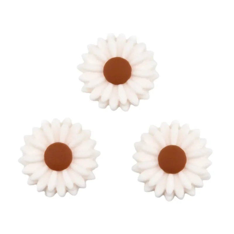 perles en silicone - 22 mm - Daisies - Coco / Brun ambre
