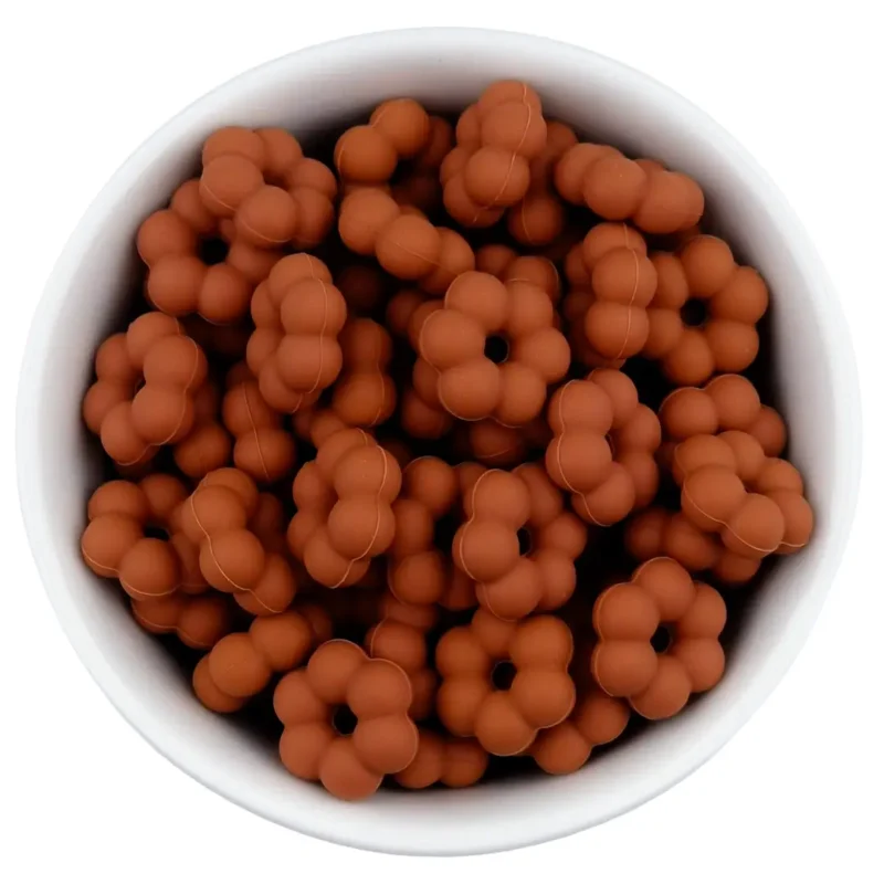 Siliconen kralen - 14 x 5 mm - Flower Dots - Amber Bruin