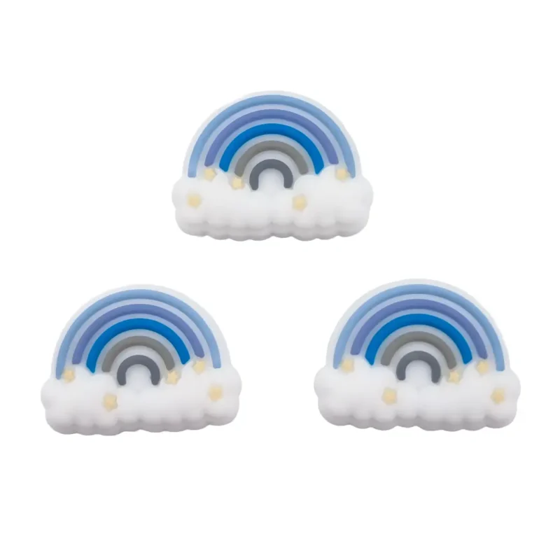 perle en silicone --arc-en-ciel avec Nuage - Bleu poudr&eacute; clair/C&eacute;leste