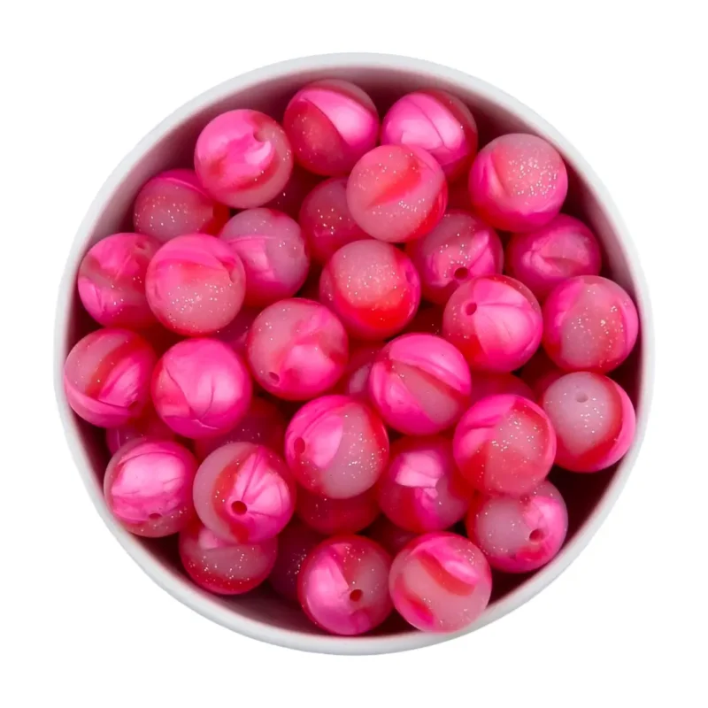 perles en silicone - 16 mm - Rond - Marble - Fuchsia