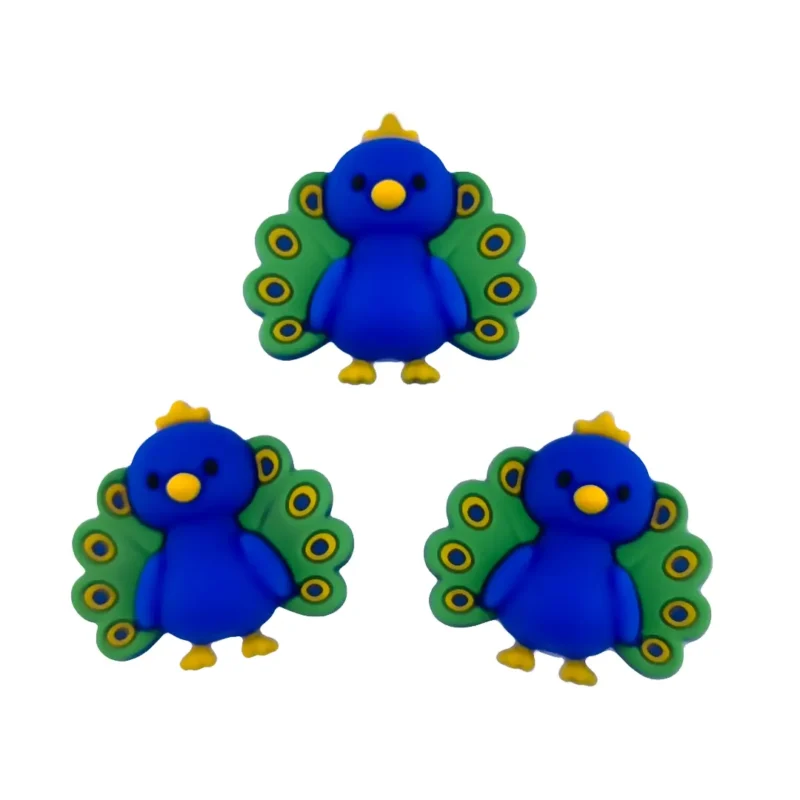 silicone beads - 3D Peacock - Royal Blue / Clover Green