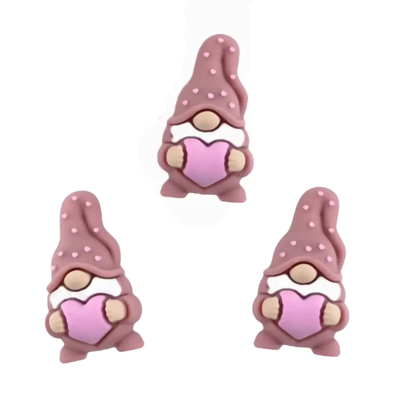 perle en silicone - 3D - Gnome - Rose - Avec C&oelig;ur