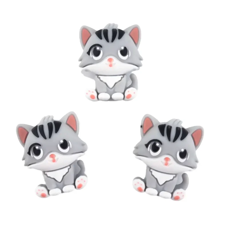 silicone bead - 3D - Grey Cat with Stripes