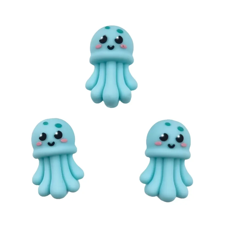 perle en silicone - M&eacute;duse 3D - Bleu paradis