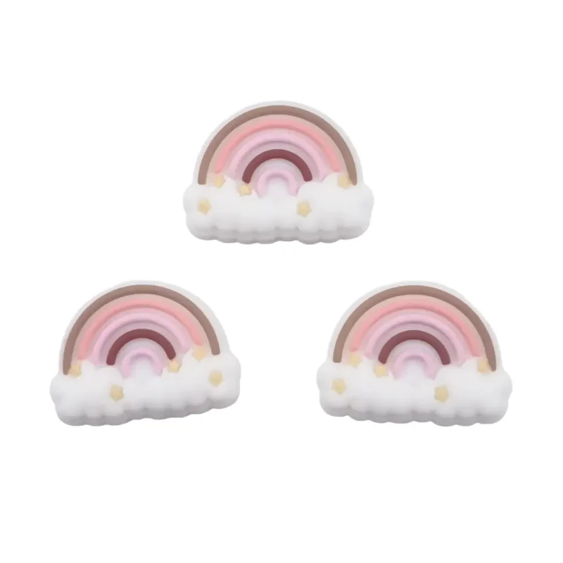 perle en silicone --arc-en-ciel avec Nuage - Rose doux