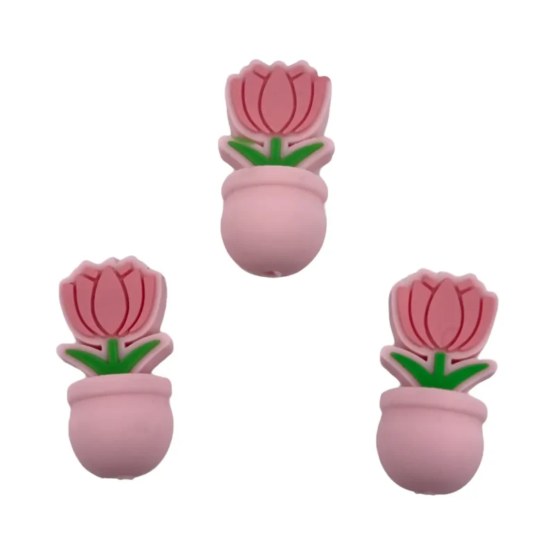 Silikonperlen - 3D - Tulpen Topf - Sanftes Rosa