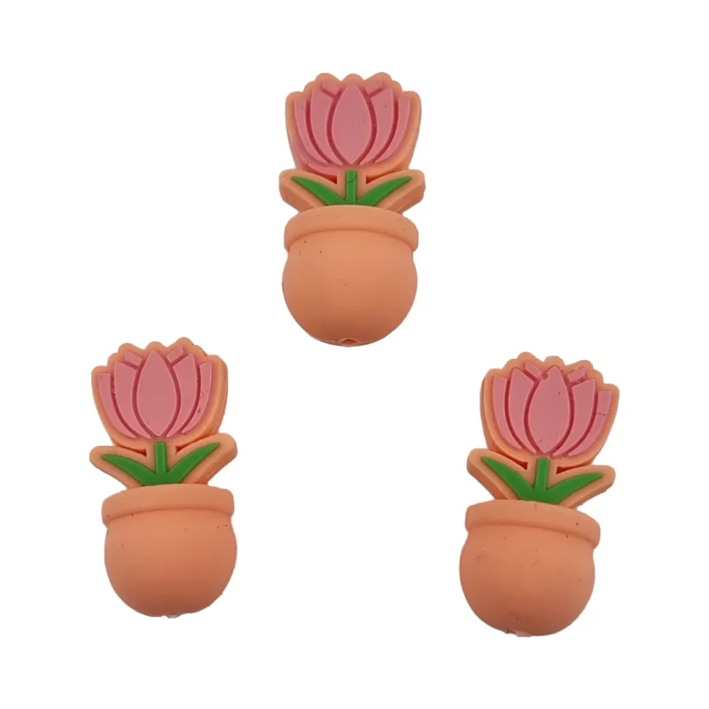Silikonperlen - 3D - Tulpen Topf - Lachs