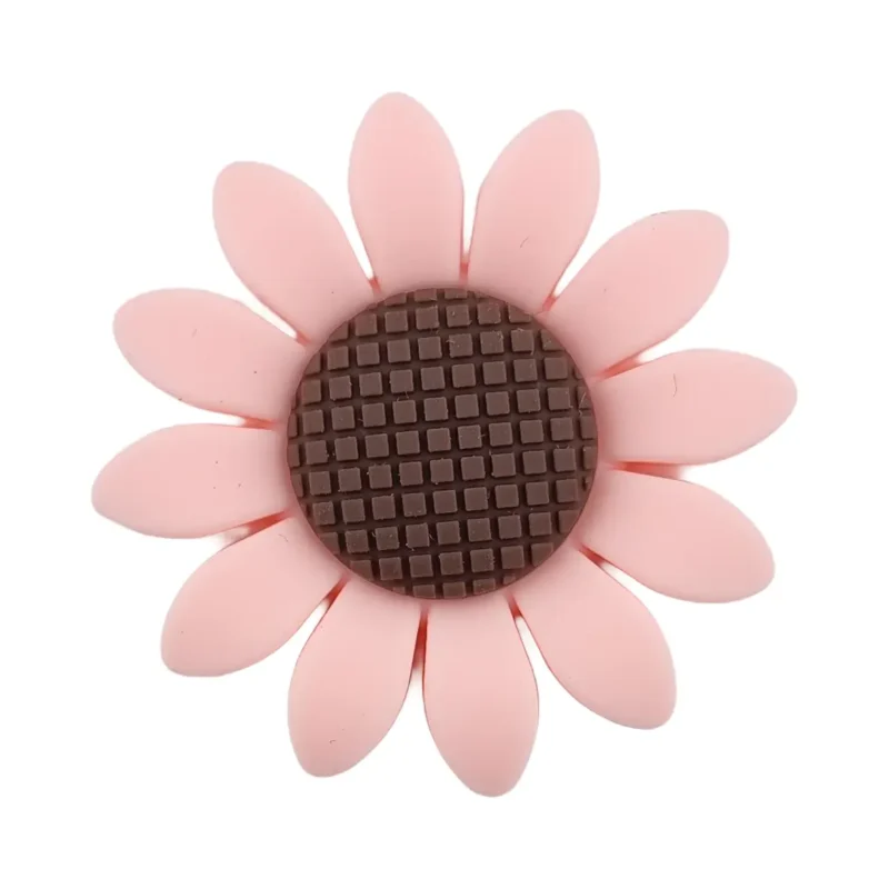 Perle en silicone - Marguerite - Rose p&ecirc;che / Chocolat