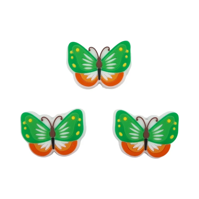 Siliconen kralen - Vlinder - Groen / Oranje / Wit