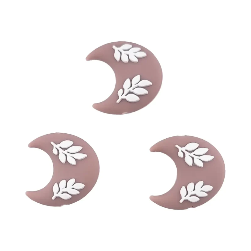 Siliconen kraal - 3D - Maan met Takje - Dark Champagne Pink