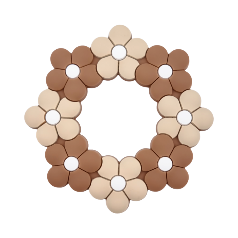 Siliconen bijtring - Bloem - Old Lace - Milk Chocolate